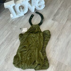 NWT Bebe Chartreuse/Olive Green Halter Blouse